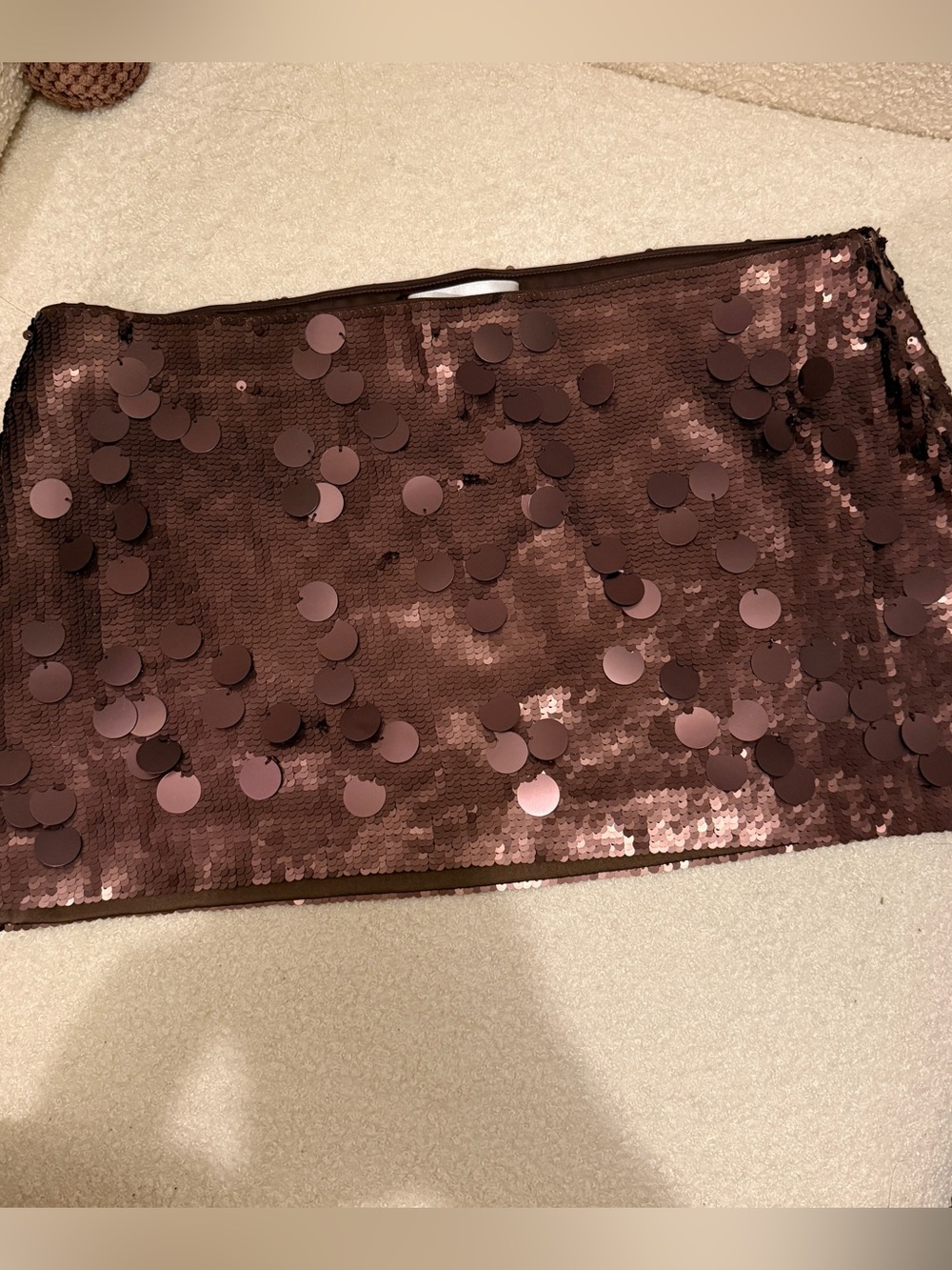 Danielle Guizio Low Rise Paillette Skirt in Chocolate